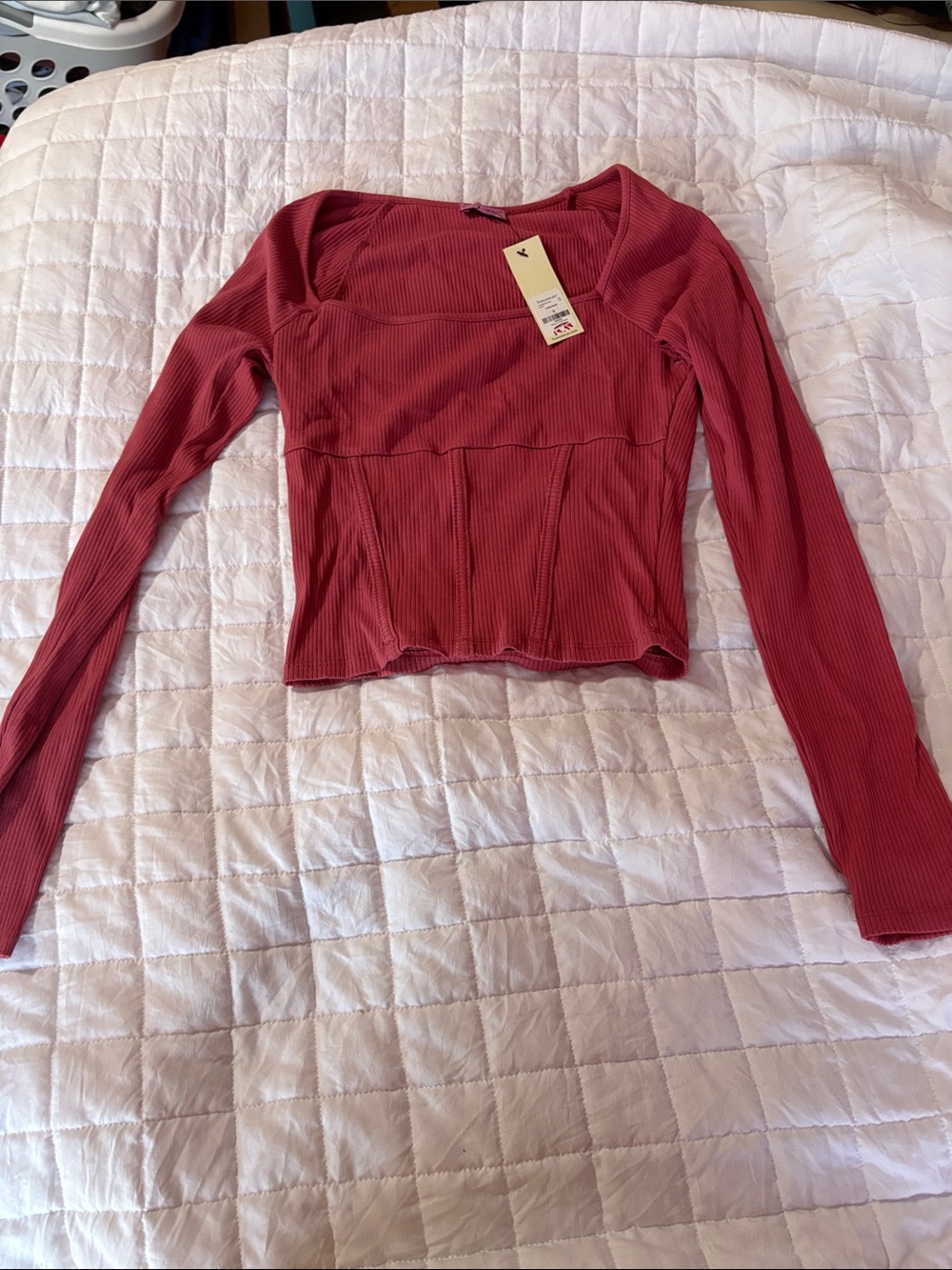Francesca's Ribbed Long Sleeve Top - Dusty Rose